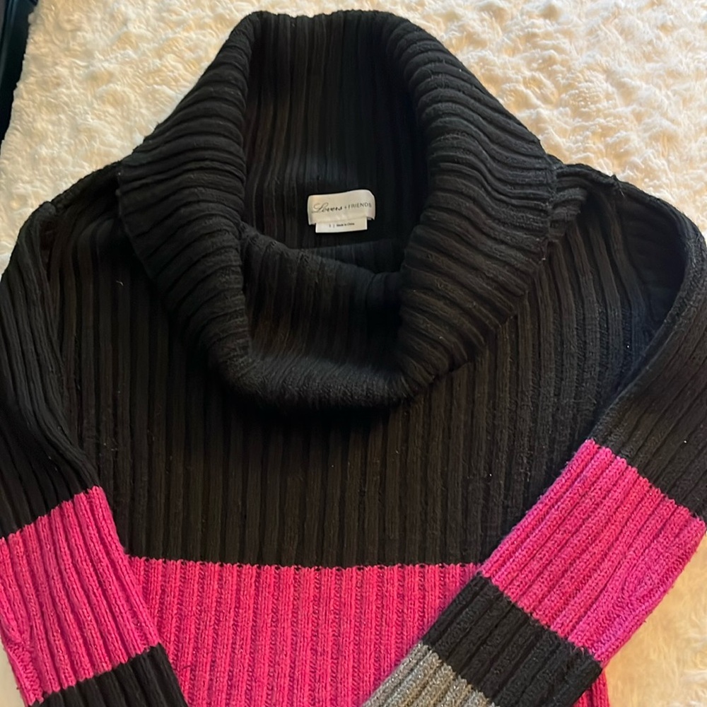 Lovers + Friends Black and Pink Ribbed Dress